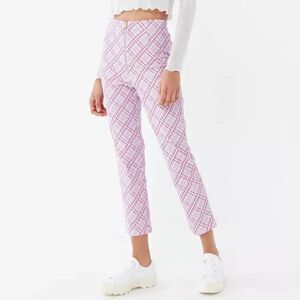 NWT Finders Keepers Pink Nostalgia Plaid Zip-Front Pants Size 4
